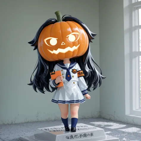 Nendoroid style、chibi, Q version (Q version), SD, oversized head ( big head), tiny body (small body), kawaii (cute), cute (cute), latex,bdsm outfit,morimee_style,cute face,3DMM,top quality、anime style、masterpiece、girl wearing a jack-o-lantern mask、 sailor ...
