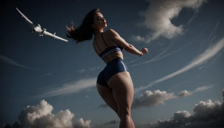 Super girl and short costume revealing butt butt thick thighs - flying in the clouds