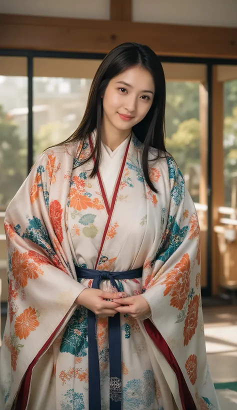 (((long black hair straight hairの美しい若い日本人女性)))。(((beautiful girl with big breasts )))。(((big breasts)))。the sun barely crosses the horizon, ,  but、That golden thread、waiting for the contents to be judged by light..  and the air is afraid to whisper even at...