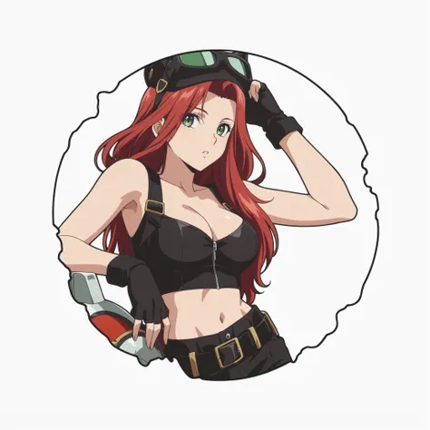 ((1girl)), (solo),anime screencap, girl, beautiful green eyes, red hair, line art , comic style