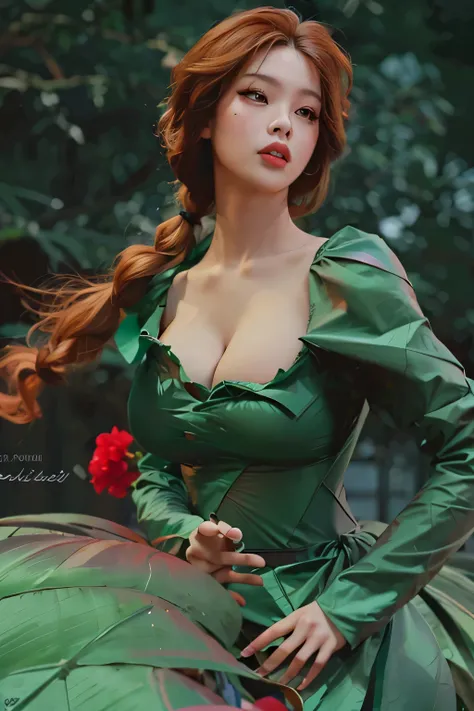 almond eyes,   full lips, large and voluptuous breasts . flirtatious look, big breasts, natural breasts, natural fall, proportional breasts, breasts according to the position. 