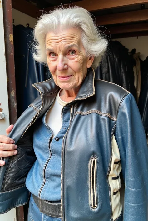 Cafe Racer Blue and White Leather Jacket - Heavily Worn (FLUX)