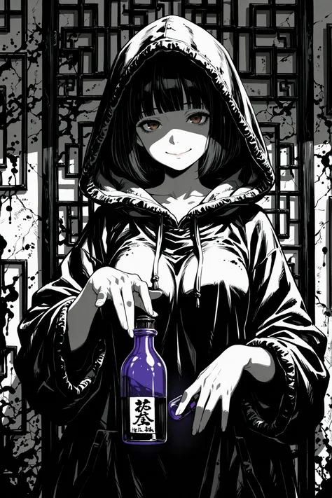 (masterpiece, Highest Quality, Ink painting, rough depiction), buyer's perspective, A bundle of banknotes in hand, Hand over gesture, dirty wall and iron lattice, woman on the other side of the iron lattice, 赤い髪, short bob, blunt bangs, beautiful character...