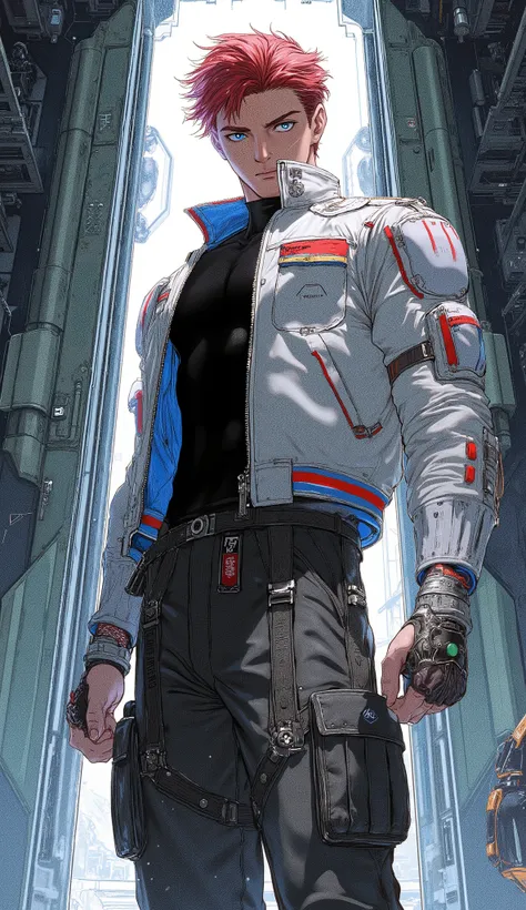 (masterpiece, best quality, highres, cinematic lighting, absurdres), professional anime illustration, genga, futuristic sci-fi concept art.
A handsome male elite officer with perfect anatomy and perfect hands, five fingers. He has voluminous, artfully mess...