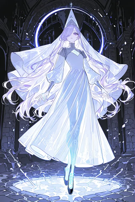 (source_anime,xxx667_illu,glowing,ghostly) The undead medival princes. (She has a transparent skin, the silhouette of her skeletal bones can be see through.) She has a shorty flat-chested body shape. She has ghostly pale skin and bruises under her eyes. S...