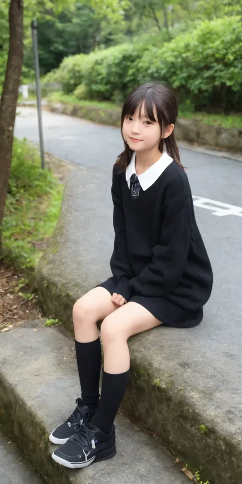 16 kg,20 years old,4K,8k,(:0.5),(:1.3),(:1.5),cute girl,かわいいyounger女の子,slender,(slender:1.3),(slender:1.5),short,skinny,(skinny:1.3),slender body,younger,(younger:0.4),(younger:1.3),knee-length skirt,I'm holding it in my mouth ,on,A large amount is hanging...