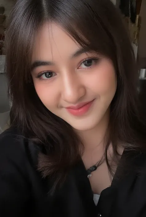 Close up photo of VonnyFelicia's face, very detailed. She is looking at the viewer with bright and loving eyes. She is leaning forwardal.  She is wearing a perfect black soft shirt deep v-neck. Hasselblad H6D-400c MS, low exposure, high contrast, ISO 100, ...