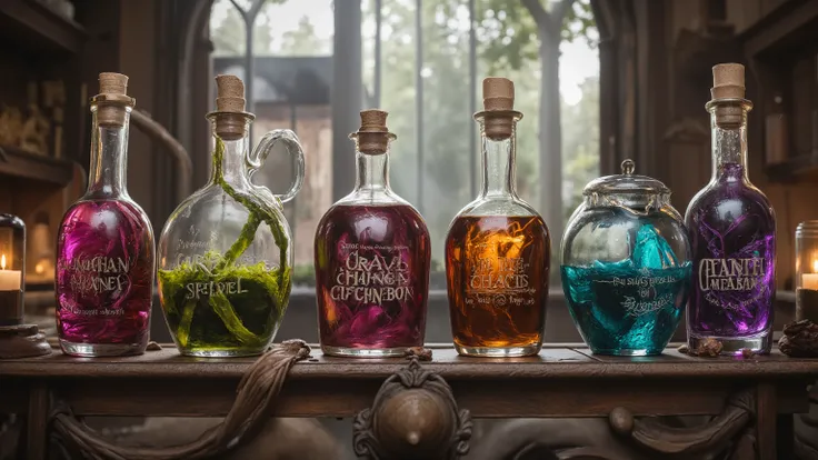 Potion Merchant - Every potion promises change, but the price is always hidden at the bottom of the bottle. mystical, magical, ray-tracing, UHD, HDR, 32K, masterpiece, award-winning.