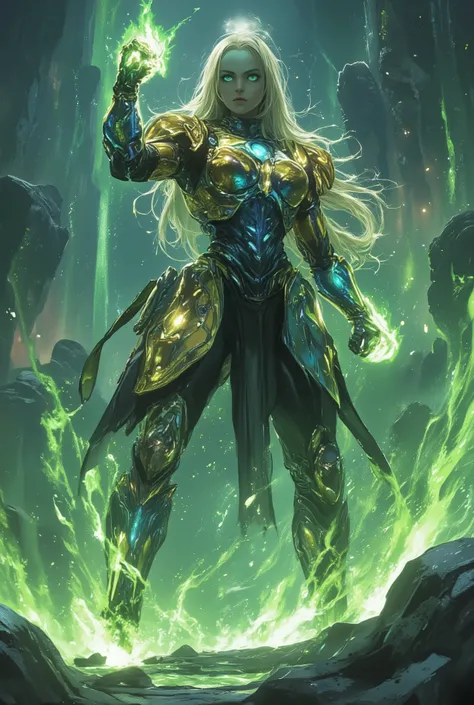 Masterpiece:1.2), best quality, high resolution, Unity 8K Wallpaper, (super real illustration:1.0), Beautiful Details, very detailed on trends, perfect lighting, neon colored, very detailed on trends CG, Shine eyes, backlit, armor, Shine, full_armor, warfr...