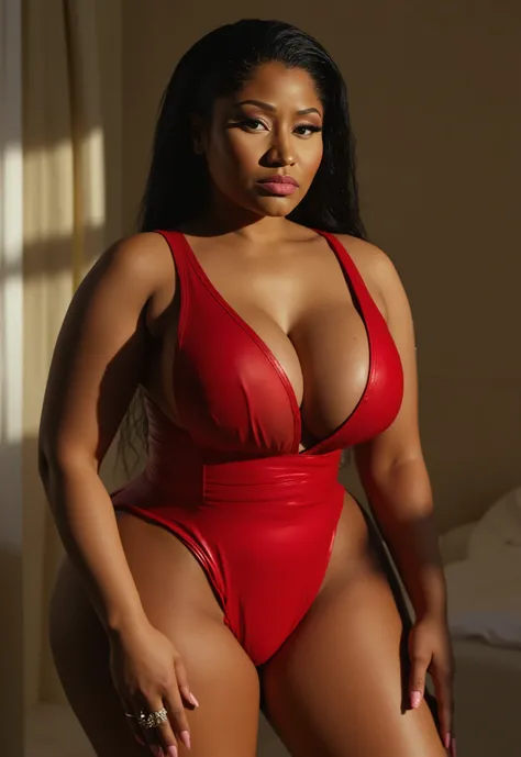  woman in  and red bikini posing for a picture, nicki minaj curvy, hd in room