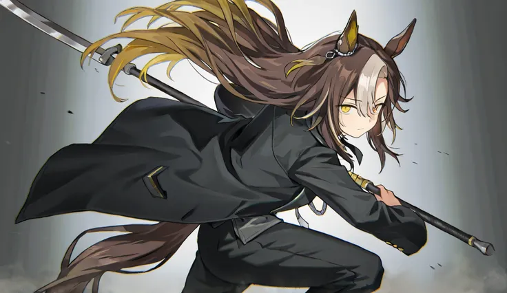 dreamjourney,YiSangLimbus,(looking at viewer, side shot:0.72), dynamic shot, dynamic pose, warrior, (medium shot, three quarter shot:1.1), (1girl:0.35), solo, masterpiece, best quality, amazing quality, very aesthetic, high resolution, ultra-detailed, gold...