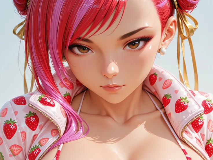 Chun-Li sexy "Strawberry Print Jacket", Trans Colored Hair, Cabelos hair Brasil.Chun-Li,Half Close Face Chun-Li,,, SOLO,