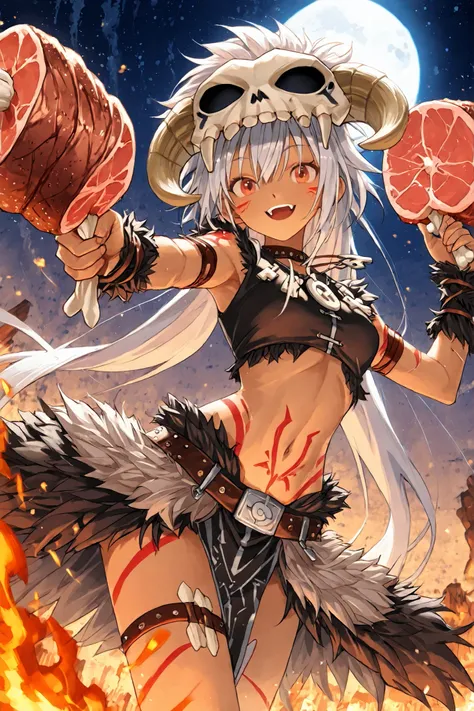 masterpiece,最High Quality,Super Detailed,High Quality、score_9、score_8_up、score_7_up、masterpiece、High Quality、Super Detailed、、High Quality、最High Quality、anime style、dynamic angle、Dynamic Pose、solo、biologically accurate、masterpiece、 ((骨付き巨大eats meat原始時代の女の子)...