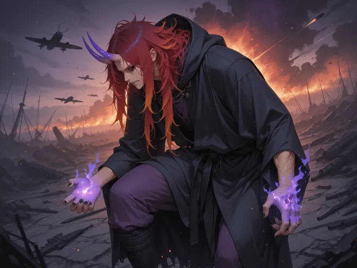 safe_pos, score_9, score_8_up, score_7_up (zPDXL3)  Stable_Yogis_PDXL_Positives,  BREAK outside, battlefield, planes_in_sky, purple_explosions

1guy, solo, tall, (light_skin_tone:1.3), muscular_arms, long_hair, messy_hair, blonde_hair, (Red_hair_highlights...