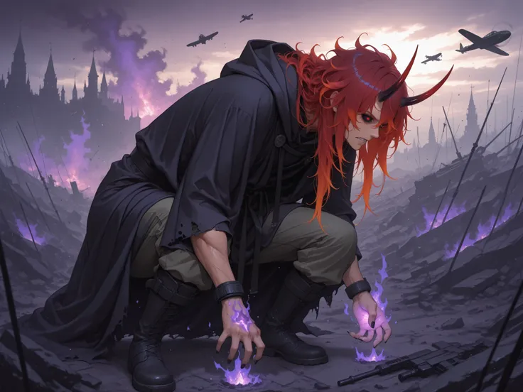 safe_pos, score_9, score_8_up, score_7_up (zPDXL3)  Stable_Yogis_PDXL_Positives,  BREAK outside, battlefield, planes_in_sky, purple_explosions

1guy, solo, tall, (light_skin_tone:1.3), muscular_arms, long_hair, messy_hair, blonde_hair, (Red_hair_highlights...