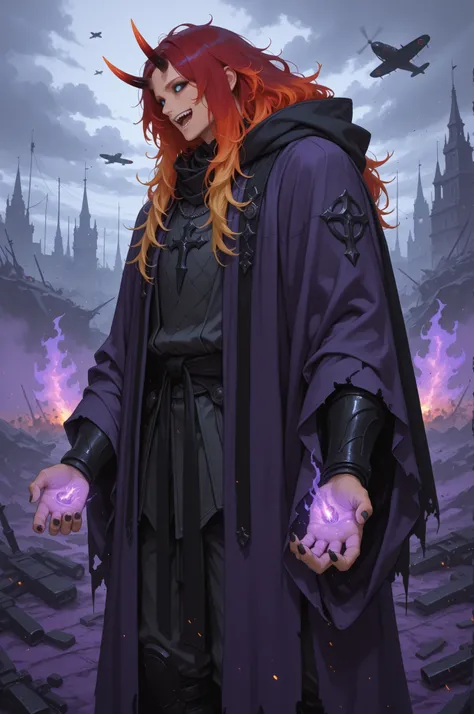 safe_pos, score_9, score_8_up, score_7_up (zPDXL3)  Stable_Yogis_PDXL_Positives,  BREAK outside, battlefield, planes_in_sky, purple_explosions

1guy, solo, tall, (light_skin_tone:1.3), muscular_arms, long_hair, messy_hair, blonde_hair, (Red_hair_highlights...