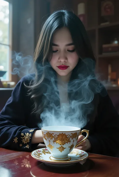 Fantasy, When you rub a teacup with your hands, the witch appears with smoke