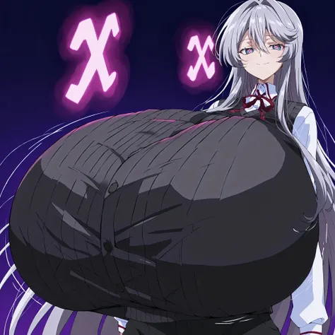 1girl, solo, 197cm tall, towering voluptuous woman, fair-skinned, smooth radiant skin, soft warm shadows,  
dark grey hair, feathered layered bangs, soft side fringes covering ears, **long flowing hair with curled tips, hair cascading down back, no ponytai...