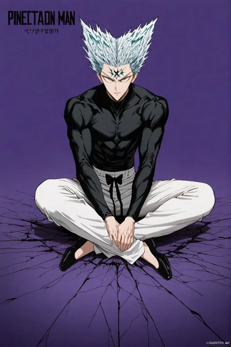 1인 man, sitting on the floor on purple background, 마법 회전 그림 속 handsome man, color dispersion, Magical Rotation Style, handsome , Former Devil King , Detailed Fan Art , 풀 컬러 illustration레이션 , Clean Line Drawing and Color , 죽음의 아름다운 man, Great Character ...