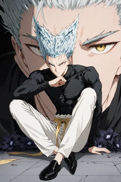 1인 man, animated character sitting on the floor, 마법 회전 그림 속 handsome man, color dispersion, Magical Rotation Style, handsome , Former Devil King , Detailed Fan Art , 풀 컬러 illustration레이션 , Clean Line Drawing and Color , 죽음의 아름다운 man, Great Character De...