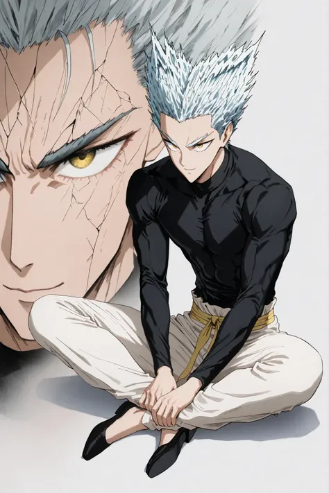 1인 man, Animated characters sitting on the floor with natural background, 마법 회전 그림 속 handsome man, color dispersion, Magical Rotation Style, handsome , Former Devil King , Detailed Fan Art , 풀 컬러 illustration레이션 , Clean Line Drawing and Color , 죽음의 아름다...