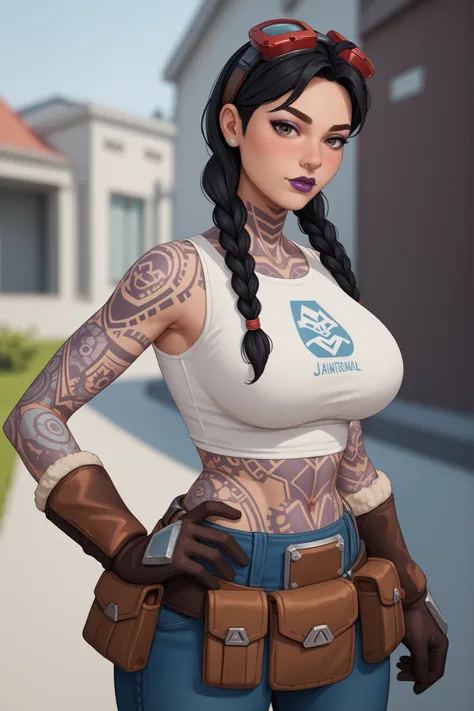 score_9,score_8_up,score_7_up,score_6_up, high contrast, photorealism, depth of field, looking at viewer, 1girl, sexy, seductive, alluring, mature, huge breasts, thick eyebrows, thick eyeliner, dark eyeshadow, full lips,
BREAK
JulesFN, twin braids, blac...