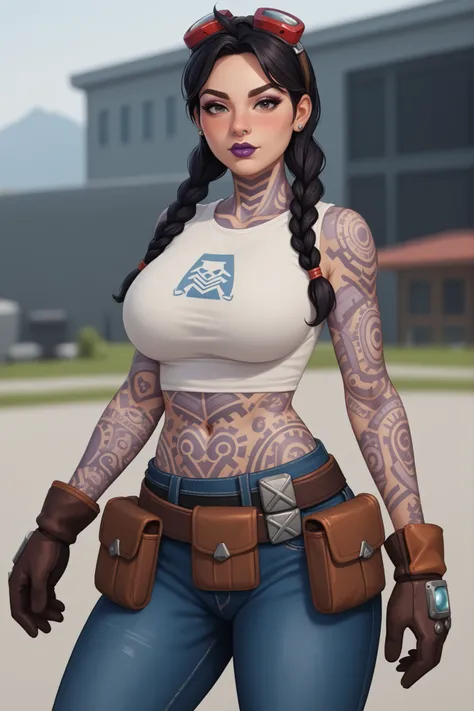 score_9,score_8_up,score_7_up,score_6_up, high contrast, photorealism, depth of field, looking at viewer, 1girl, sexy, seductive, alluring, mature, huge breasts, thick eyebrows, thick eyeliner, dark eyeshadow, full lips,
BREAK
JulesFN, twin braids, blac...