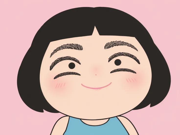 thick eyebrows, exaggerated eyebrows, expressive eyebrows, curved eyebrows, black eyebrows, monobrow, unibrow, heavy eyebrows, eyebrow focus, eyebrow expression, stylized eyebrows, cartoon eyebrows, cute character, stylized girl, short hair, black hair, ro...