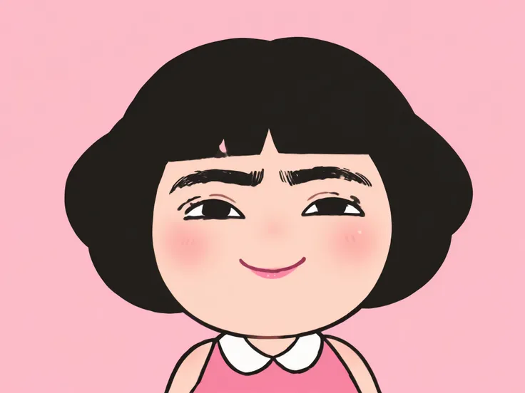 thick eyebrows, exaggerated eyebrows, expressive eyebrows, curved eyebrows, black eyebrows, monobrow, unibrow, heavy eyebrows, eyebrow focus, eyebrow expression, stylized eyebrows, cartoon eyebrows, cute character, stylized girl, short hair, black hair, ro...
