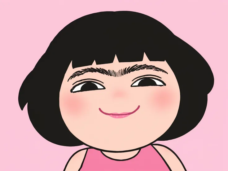 thick eyebrows, exaggerated eyebrows, expressive eyebrows, curved eyebrows, black eyebrows, monobrow, unibrow, heavy eyebrows, eyebrow focus, eyebrow expression, stylized eyebrows, cartoon eyebrows, cute character, stylized girl, short hair, black hair, ro...