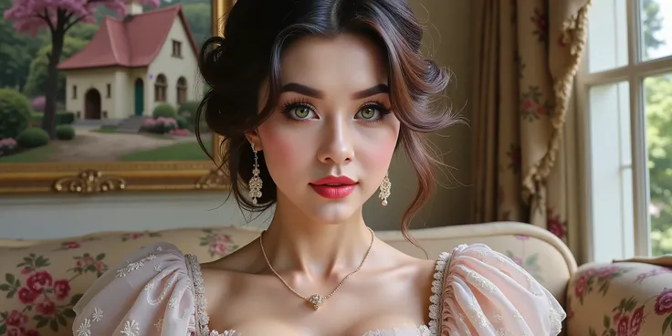 Madame of the French court,Rococo fluffy skirt,(Extremely Delicately Beautiful:1.2),8K,(tmasterpiece:1.0),(Best_quality:1.0),1girll,Mature woman,Complicated details,enlarged textures,Complicated details,Fine eyes and detailed face,Complicated details,(Keep...