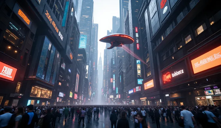 (Highest quality,4k,8 k,high definition,masterpiece:1.2), ultra-detailed. Spaceships fly, firing lasers at each other in the middle of the crowded metropolis of the future. iconic images. Various spacecraft fly and crash into buildings and on the street. ...