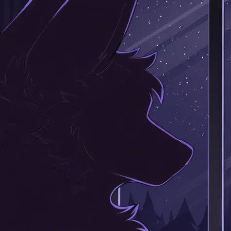 ((male anthro maned wolf)),furry anthro,side-close-up shot ,the snout is visible, night time,He is facing the window, silhouette of a furry, close up