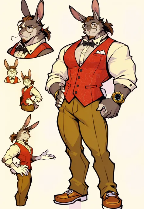 Experienced furry character reference sheet adoptable for Cornelius, masterpiece , modern day alternate universe, no background, fullbody, multiple views , best quality , masterpiece , masculine , character sheet , dungeon & dragons , visual novel , featur...