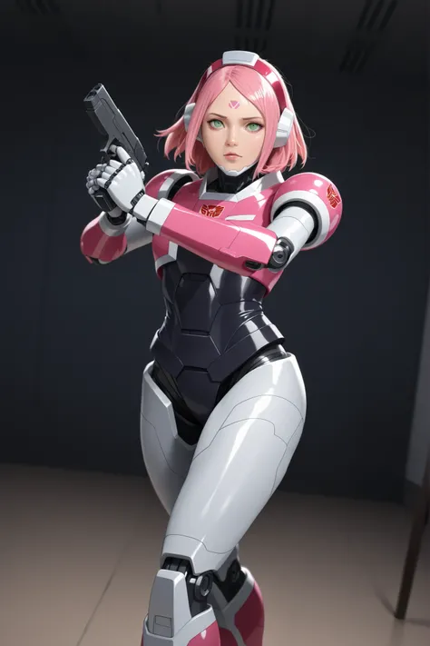 Sakura Haruno. small breasts, huge hips, pink hair, medium hair, light green eyes, thin lips, very fair skin, big forehead. | RAW photo, (best quality:1.3), high resolution, (masterpiece), (photorealistic:1.4), professional photography, sharp focus, HDR, 8...