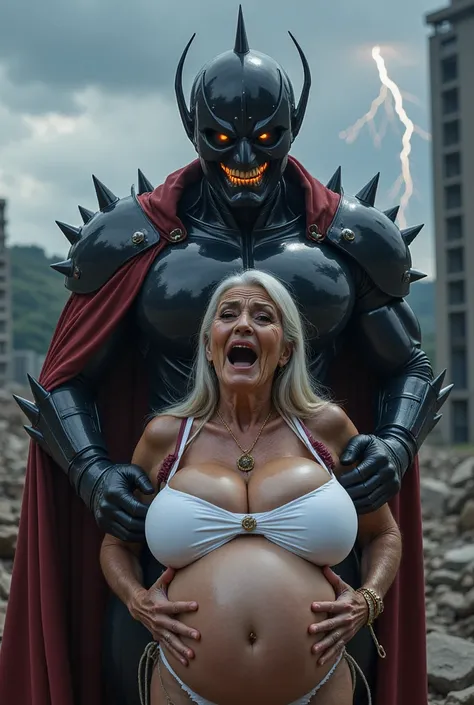 black man super hero's eyes are glowing bright white, black man super hero is showing his teeth, black man super hero is frowning, black man super hero's eyes are glowing, black man super hero has a helmet, helmet has teeth, black man super hero has a shin...