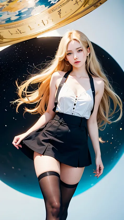 Hinko Smrekar, Ukiyoye, art deco, Alenka Sottler, Tatsuyuki Tanaka, hand-colored etchings, Japanese Anime, incredible, wonder, sci-fi fantasy, universe and elements, museum story, sphere math, beautiful blonde miniskirt girl Alice, perfect body, imaginatio...