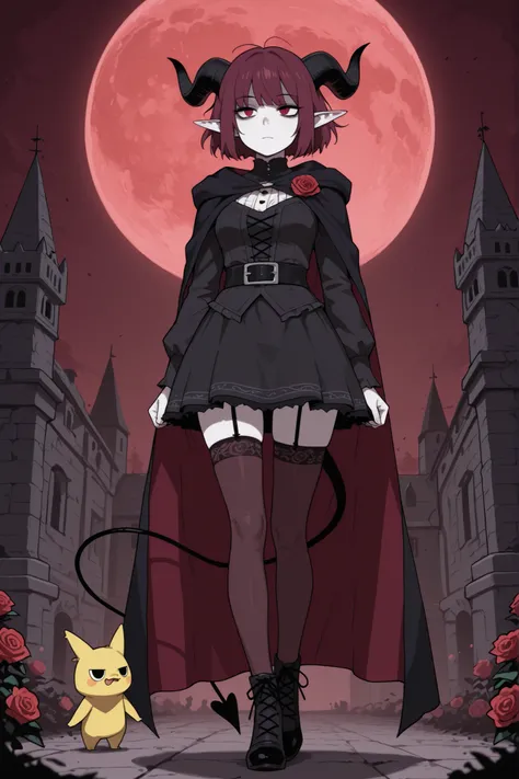 hentamonn,DSP, artist:DSP, mogeko,,masterpiece , best quality , amazing quality , very aesthetic, white skin, pale skin, tall girl, adult, rounded elf ear, red eye, drooping eyes, cold look, white pupil, feline pupil, short hair, slightly messy hair, maroo...