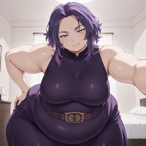 bloated belly,fat,plump,hyper fat,hyper obese,WeightImmobile,Lady Nagant,kabedon on viewer,Lady Nagant,shiny skin,looking at viewer,seductive smile,open mouth,teeth,biting lip,adult, milf,mature looking woman,blushing,source_anime, hires image, masterpiece...