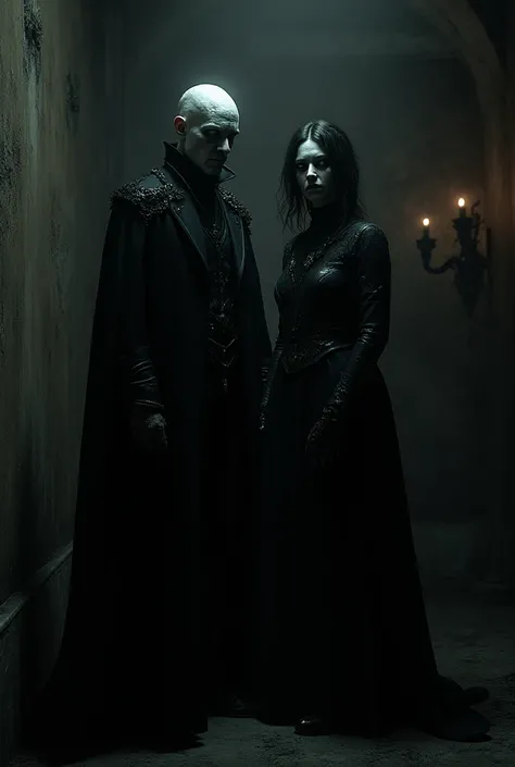 A picture of Murad Alamdar and Mimati in a dark room wearing black goths 