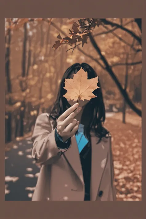 A black-haired woman in autumn.