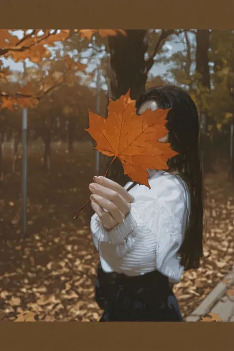 A black-haired woman in autumn