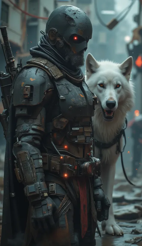 A dark 3D realistic cinematic portrait of a bearded antihero man inspired by Batman and Deadpool, wearing a torn tactical suit with armored details and a long black cape partially damaged by battle. His expression is grim, eyes glowing faintly under a crac...