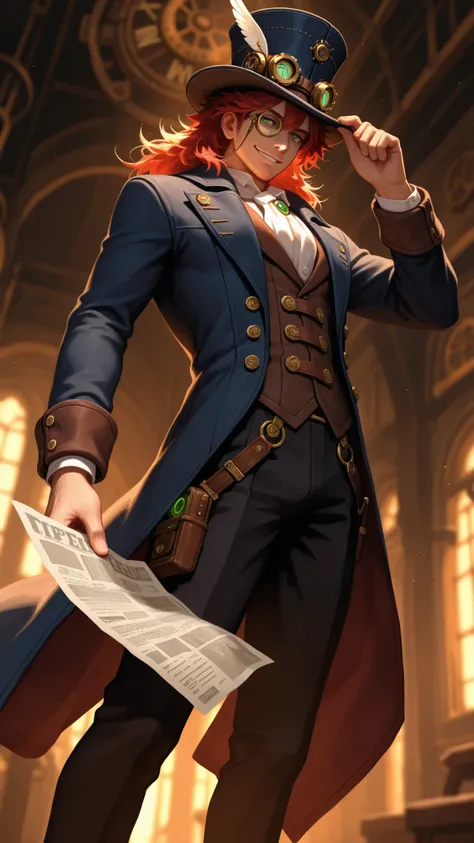 masterpiece, best quality, newest, very aesthetic, very awa, efined intricate details, hyper detailed, vibrant hues, eye-catching thin outlines,
1boy, solo, original, male focus, blurry background, steampunk style, high contrast, vibrant, high-energy, ico...