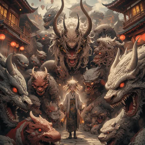  masterpiece, (Highest Quality,  High resolution creation,4K, 8k),  Centipede Tail  、, ((Land of heroes)) , push、long hair、  Blonde  、 braids 、  Japanese Kimono、yukata、 perfect face 、 masterpiece, anatomically accurate , Highest Quality, textured skin,  Fi...