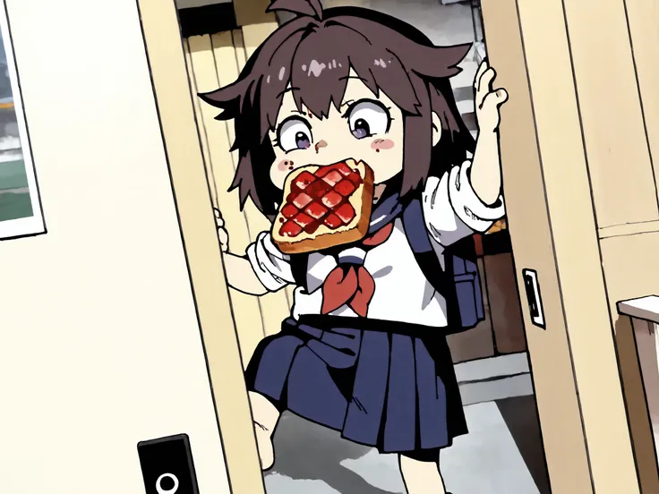 ((masterpiece, highest quality, photorealistic, raw photo, extremely detailed 8k wallpaper)), Dawn bathes the scene in a warm, golden light that filters between the buildings, making the asphalt, still damp with dew, glisten. In the center of the frame, a ...