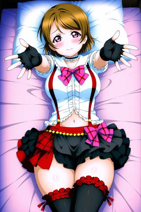 Love Live official artwork, game cg quality, love live, professional art, highres, hdr, glossy shiny skin, shiny silky hair,soft directional lighting from right, vibrant colors, koizumi hanayo,solo , cowboy shot,nico_stagecostume, collared shirt, fingerles...