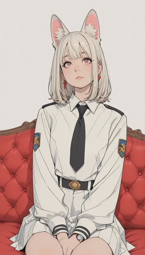 there is a woman sitting on a red couch weaまたg a black and white uniform, anime girl コスプレ, コスプレ of a catboy! メイド! ドレス, コスプレ, anime コスプレ, コスプレ photo, ayaka コスプレ, anime girl in a メイド costume, また, コスプレer, Rumiko, gorgeous メイド, シュタインズ・ゲートの椎名まゆり, 焔仁, profession...