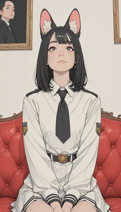 there is a woman sitting on a red couch weaまたg a black and white uniform, anime girl コスプレ, コスプレ of a catboy! メイド! ドレス, コスプレ, anime コスプレ, コスプレ photo, ayaka コスプレ, anime girl in a メイド costume, また, コスプレer, Rumiko, gorgeous メイド, シュタインズ・ゲートの椎名まゆり, 焔仁, profession...