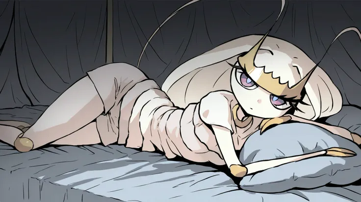pheromosa,best quality,beautiful,pokemon,{Look at viewers},(Clear eyes), pose invited、((Lying in bed)) ,